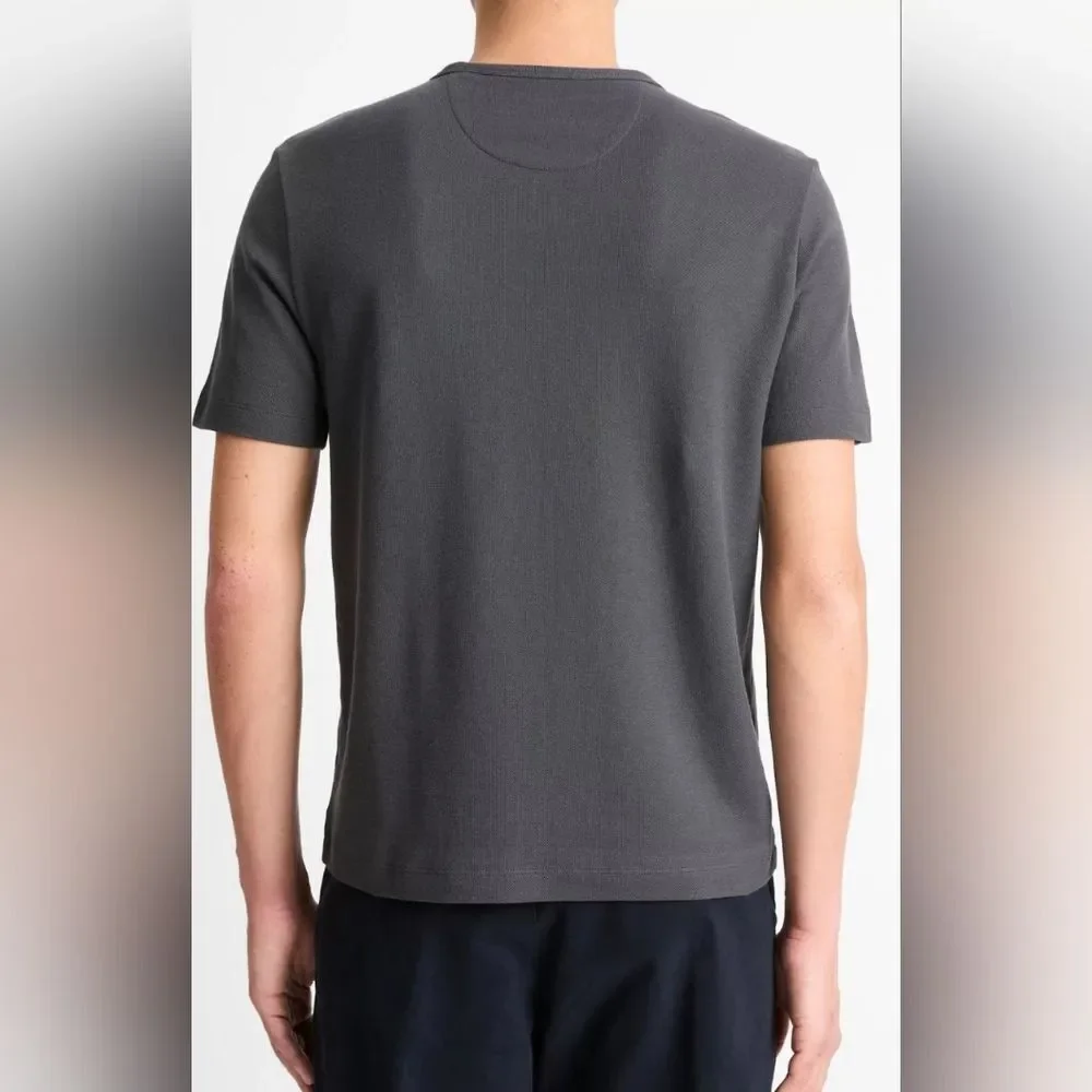Vince Pima Cotton Piqué Crew Neck T-Shirt Mens Size M Soft Black Crew Neck